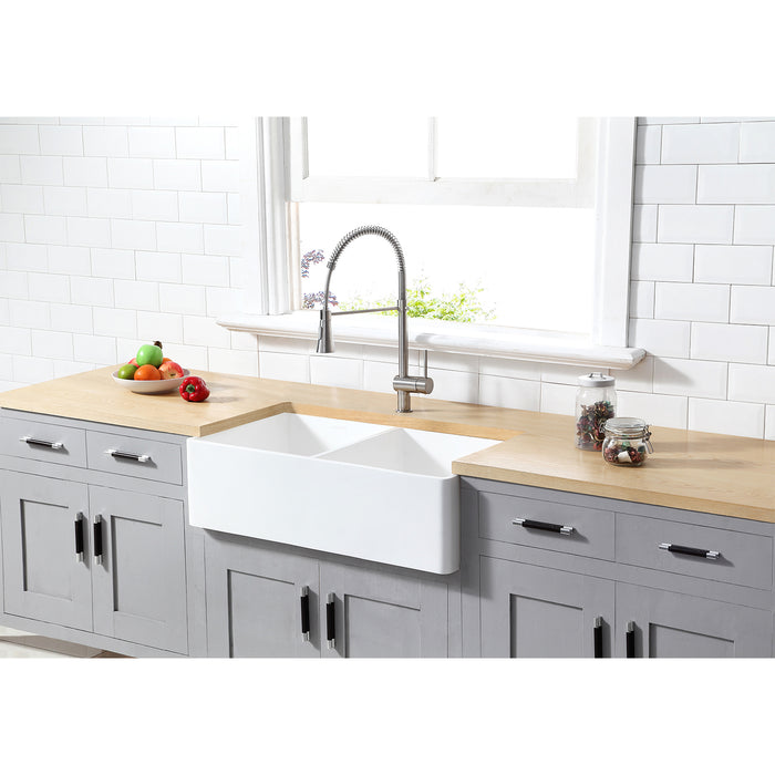 Gourmetier GKFA331810BCD Solid Surface Double Bowl Farmhouse Kitchen Sink, Matte White