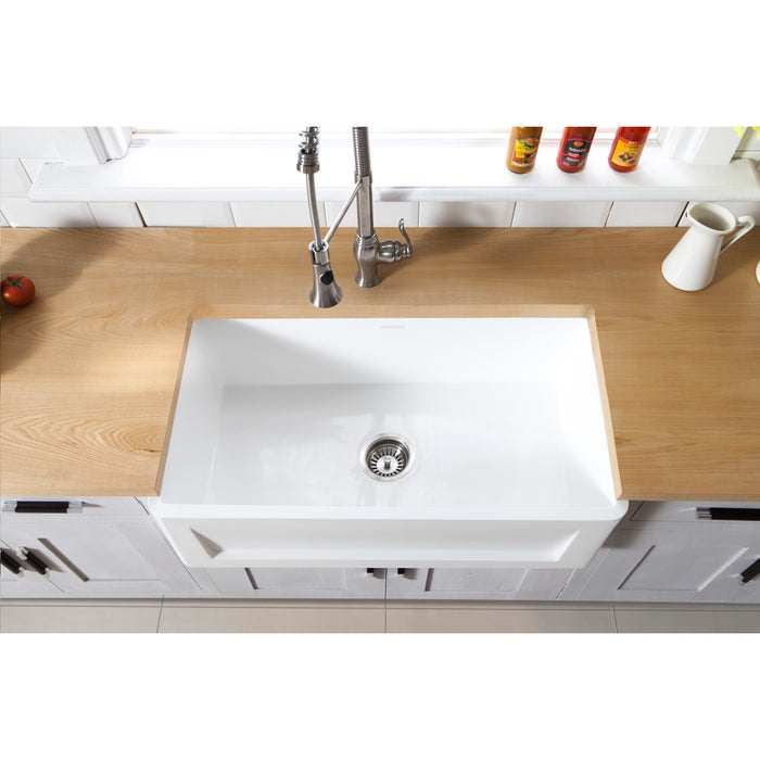 Gourmetier GKFA331810SQ Solid Surface Matte Stone Apron Front Farmhouse Single Bowl Kitchen Sink, Matte White