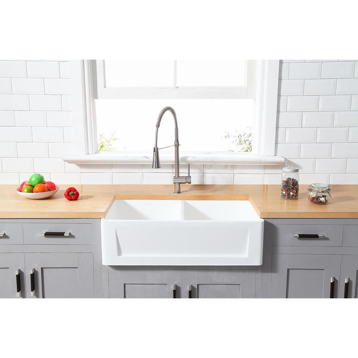 Gourmetier GKFA331810SQD Solid Surface Double Bowl Farmhouse Kitchen Sink, Matte White