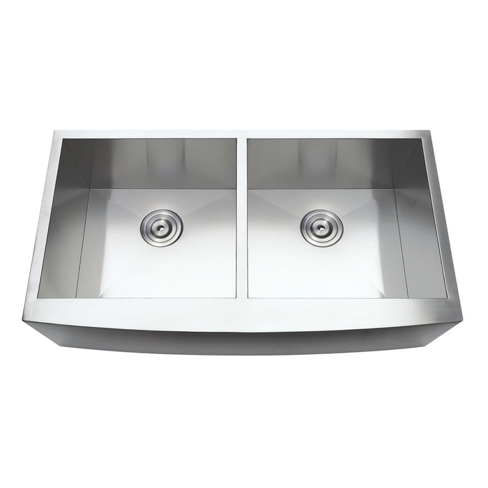 Gourmetier GKUDF36209 Undermount Stainless Steel Double Farmhouse Kitchen Sink, Brushed