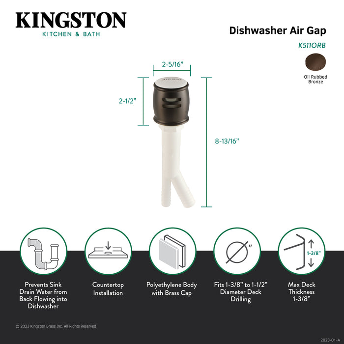 Kingston Brass K511ORB Heritage Dishwasher Air Gap, Oil Rubbed Bronze