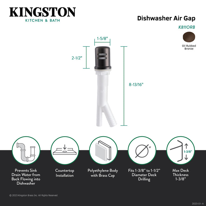 Kingston Brass K811ORB Trimscape Air Gap for Dish Washer, Oil Rubbed Bronze