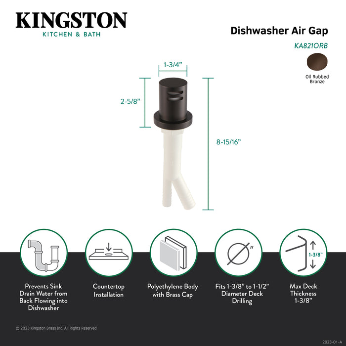 Kingston Brass KA821ORB Trimscape Dishwasher Air Gap, Oil Rubbed Bronze