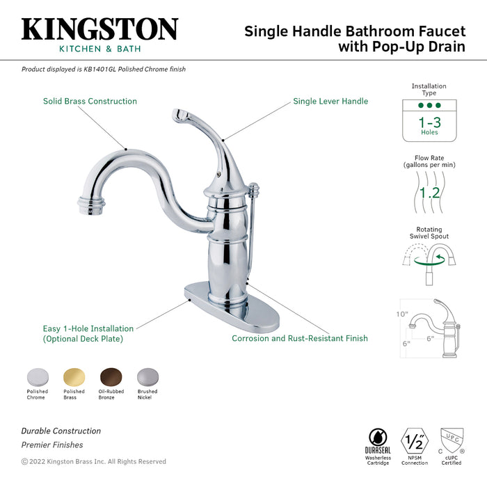 Kingston Brass KB1405GL Georgian Single-Handle Bathroom Faucet with Pop-Up Drain, Oil Rubbed Bronze