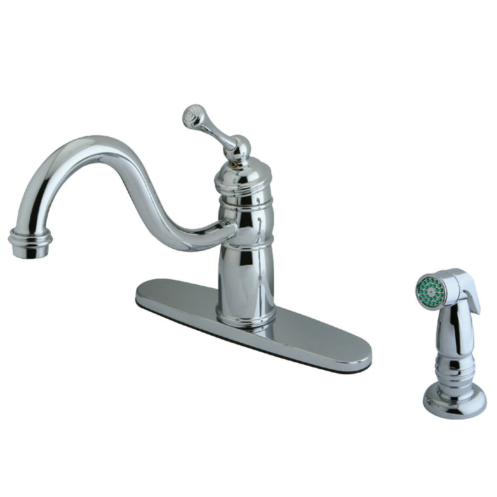 Kingston Brass KB1571BLSP Mono Deck Mount Kitchen Faucet With Sprayer, Polished Chrome