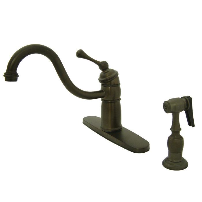 Kingston Brass KB1575BLBS Victorian Mono Block Kitchen Faucet with Brass Sprayer, Oil Rubbed Bronze