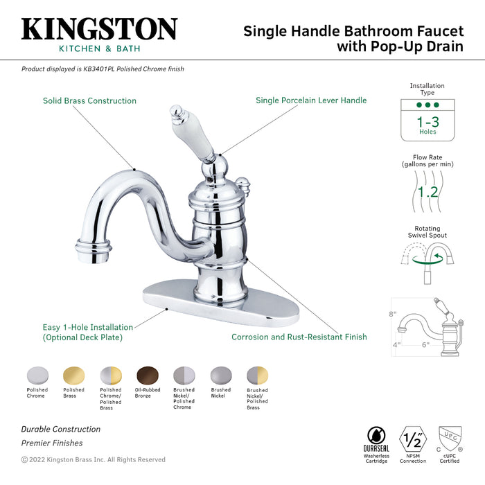 Kingston Brass KB3405PL Victorian 4" Centerset Single Handle Bathroom Faucet, Oil Rubbed Bronze