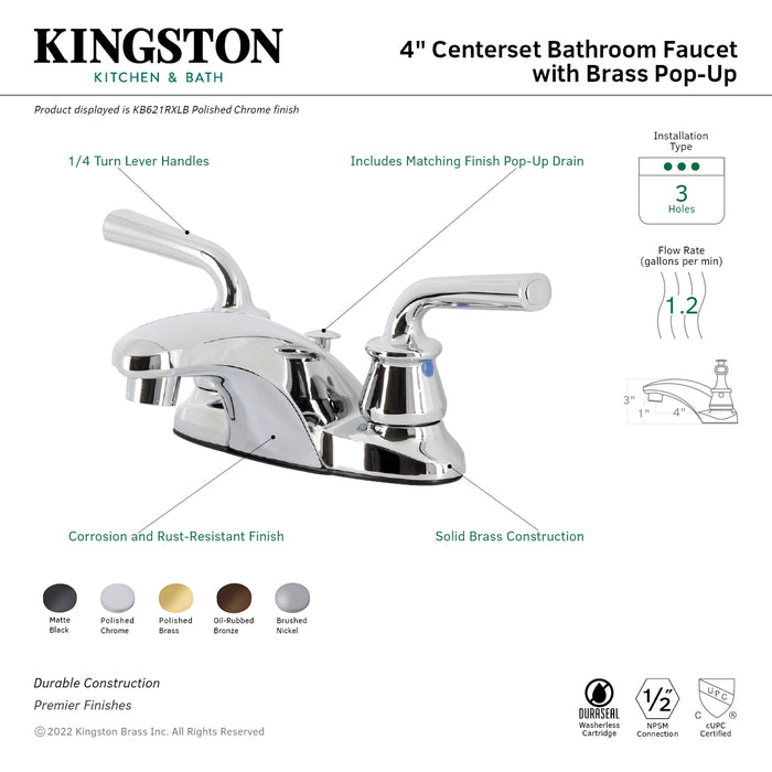 Kingston Brass KB625RXLB Restoration 4-Inch Centerset Bathroom Faucet with Brass Pop-Up, Oil Rubbed Bronze