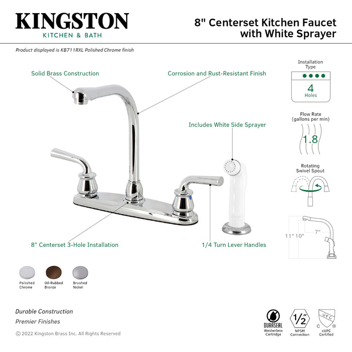 Kingston Brass KB715RXL Restoration 8-Inch Centerset Kitchen Faucet with White Sprayer, Oil Rubbed Bronze