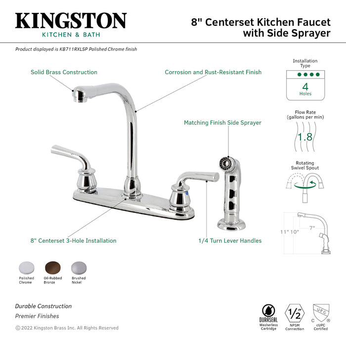 Kingston Brass KB715RXLSP Restoration 8-Inch Centerset Kitchen Faucet with Side Sprayer, Oil Rubbed Bronze