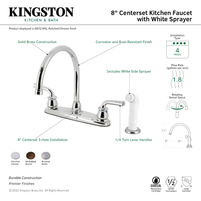 Kingston Brass KB725RXL Restoration 8-Inch Centerset Kitchen Faucet with White Sprayer, Oil Rubbed Bronze