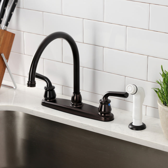 Kingston Brass KB725RXL Restoration 8-Inch Centerset Kitchen Faucet with White Sprayer, Oil Rubbed Bronze