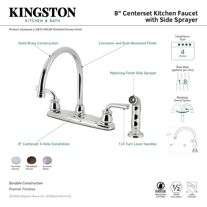 Kingston Brass KB725RXLSP Restoration 8-Inch Centerset Kitchen Faucet with Side Sprayer, Oil Rubbed Bronze