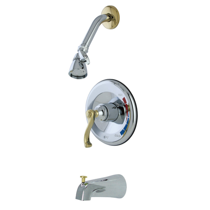 Kingston Brass KB8634FL Tub and Shower Faucet, Polished Chrome/Polished Brass