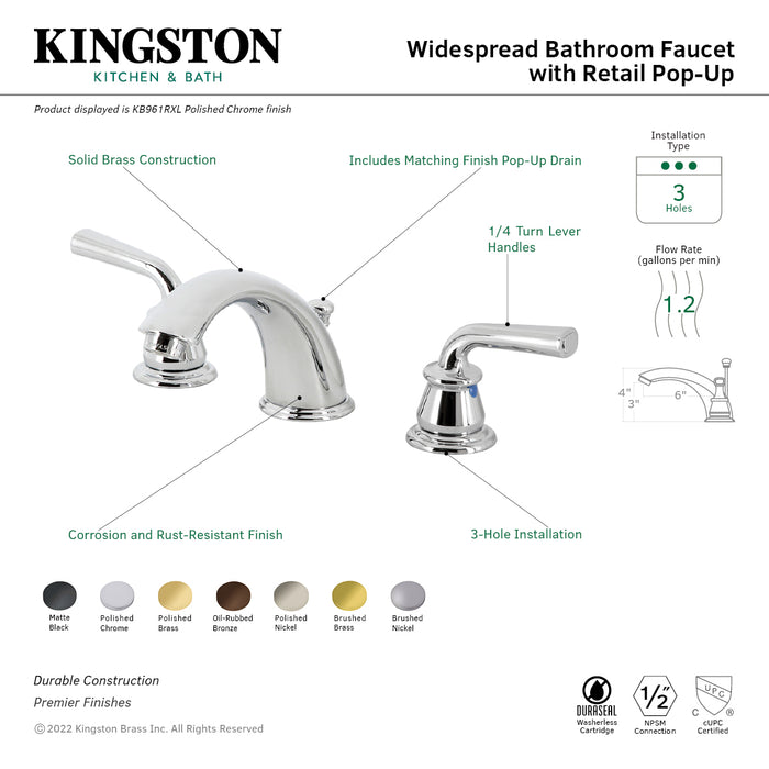 Kingston Brass KB965RXL Restoration Widespread Bathroom Faucet with Pop-Up Drain, Oil Rubbed Bronze
