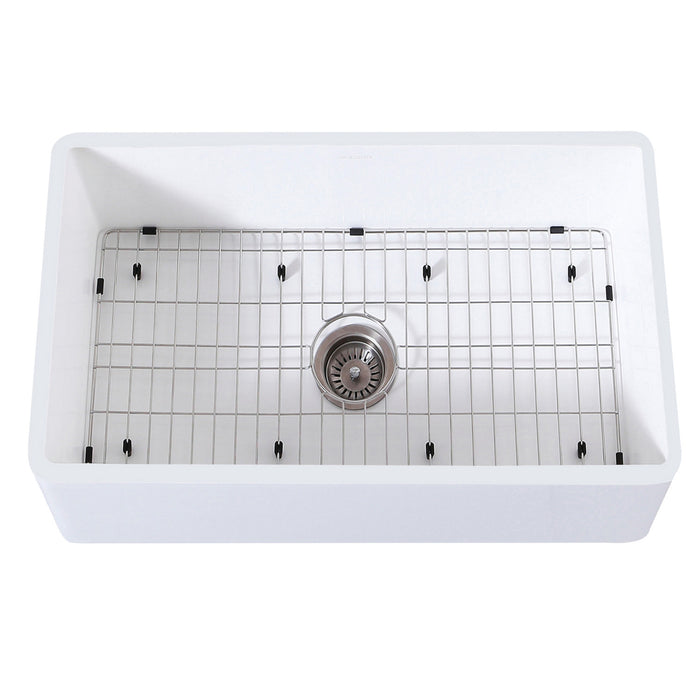 Gourmetier KGKFA301810BC 30" x 18" Farmhouse Kitchen Sink with Strainer and Grid, Matte White/Brushed