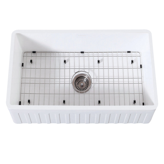 Gourmetier KGKFA301810CD 30" x 18" Farmhouse Kitchen Sink with Strainer and Grid, Matte White/Brushed