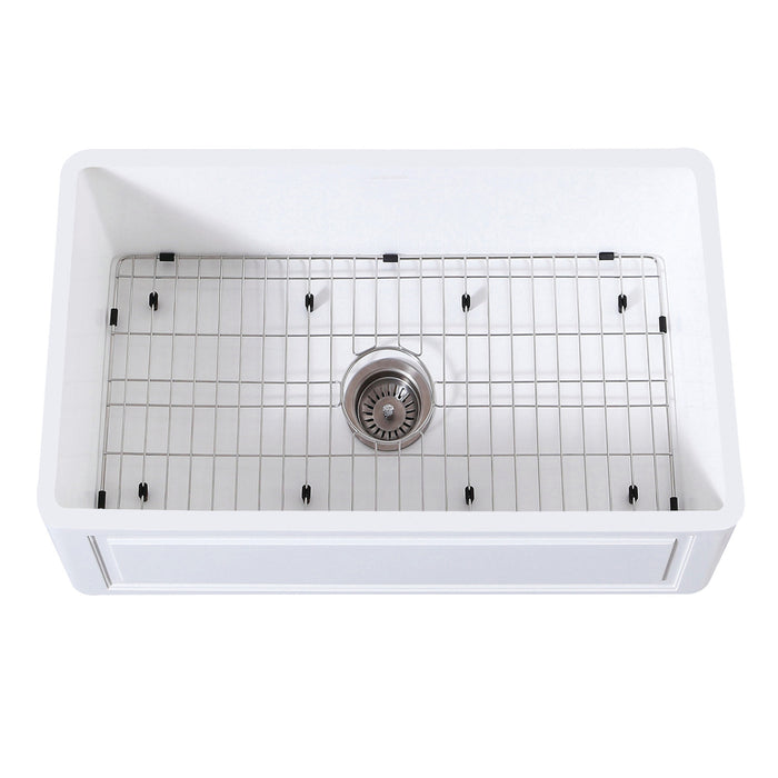 Gourmetier KGKFA301810LD 30" x 18" Farmhouse Kitchen Sink with Strainer and Grid, Matte White/Brushed