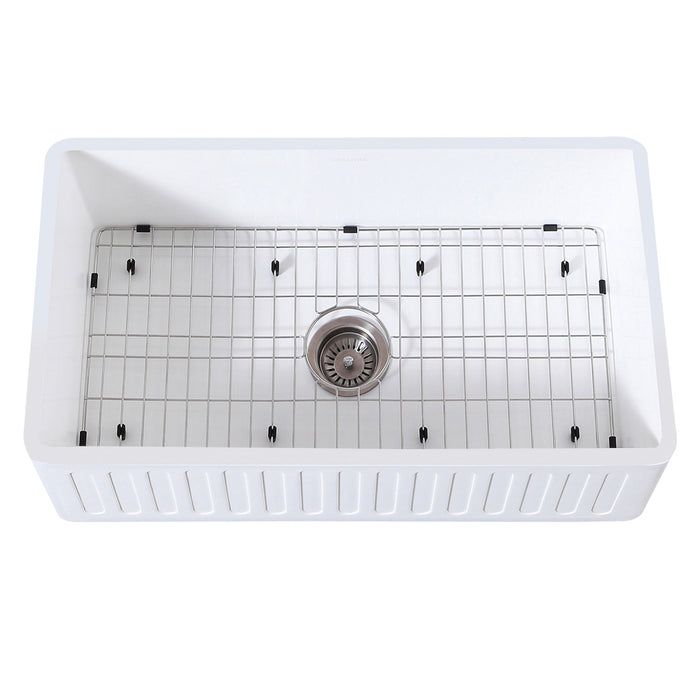 Gourmetier KGKFA301810RM 30" x 18" Farmhouse Kitchen Sink with Strainer and Grid, Matte White/Brushed