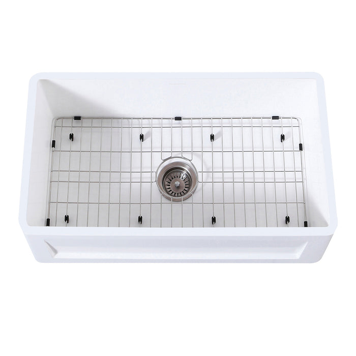 Gourmetier KGKFA301810SQ 30" x 18" Farmhouse Kitchen Sink with Strainer and Grid, Matte White/Brushed