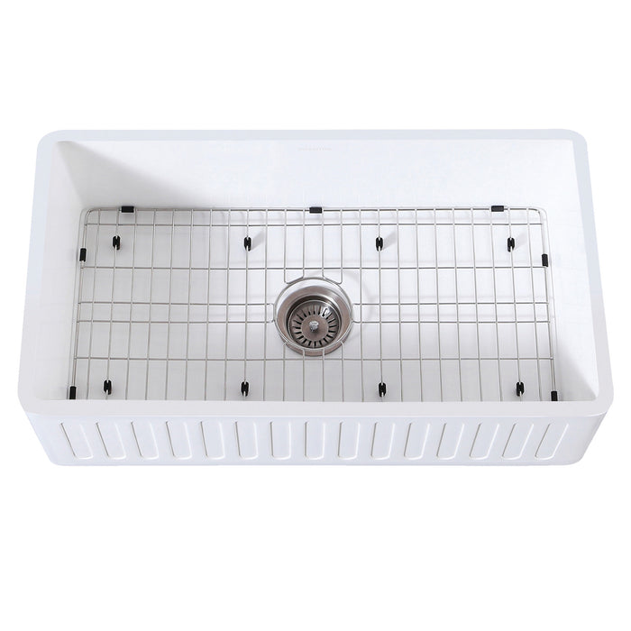Gourmetier KGKFA331810RM 33" x 18" Farmhouse Kitchen Sink with Strainer and Grid, Matte White/Brushed