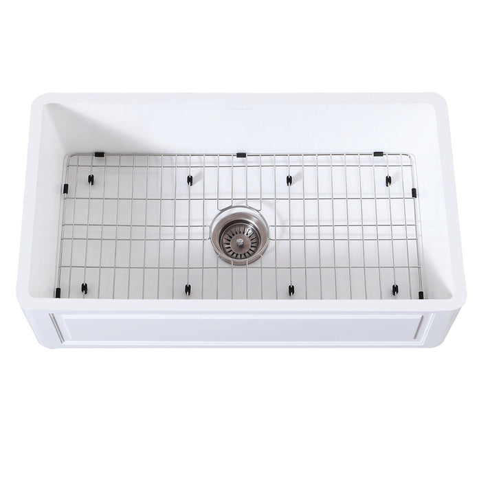 Gourmetier KGKFA361810LD 36" x 18" Farmhouse Kitchen Sink with Strainer and Grid, Matte White/Brushed