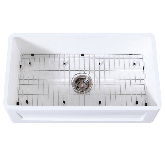 Gourmetier KGKFA361810SQ 36" x 18" Farmhouse Kitchen Sink with Strainer and Grid, Matte White/Brushed