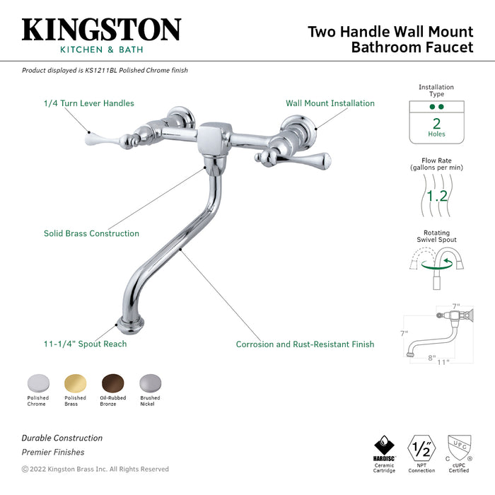 Kingston Brass KS1215BL Wall Mount Bathroom Faucet, Oil Rubbed Bronze