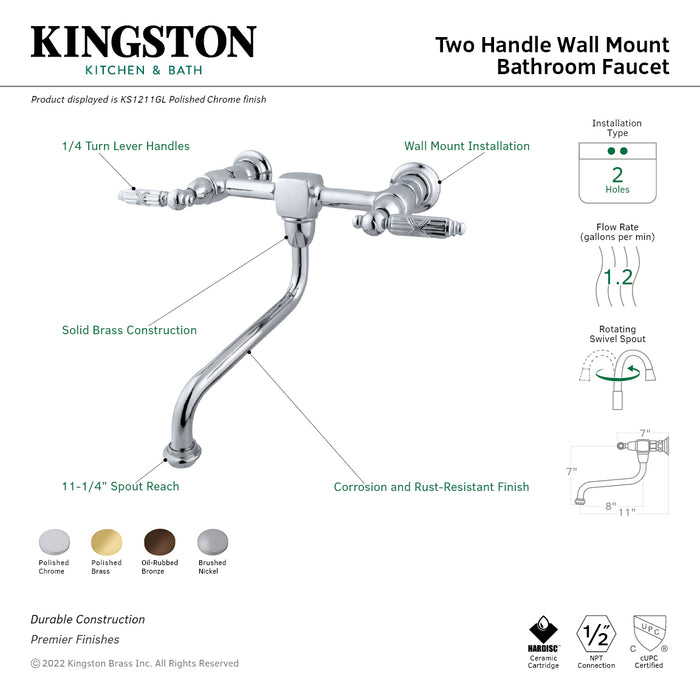 Kingston Brass KS1215GL Wall Mount Bathroom Faucet, Oil Rubbed Bronze