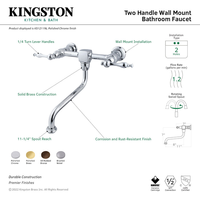 Kingston Brass KS1215NL Wall Mount Bathroom Faucet, Oil Rubbed Bronze
