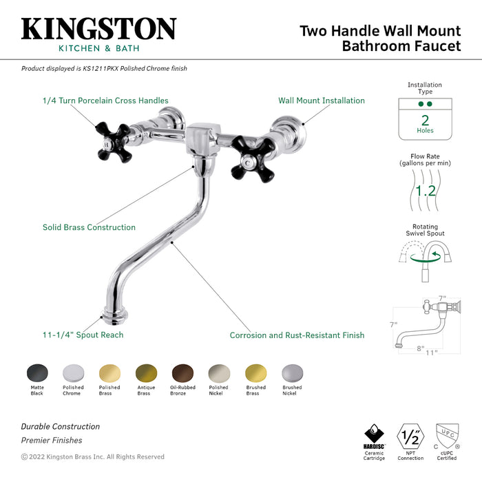 Kingston Brass KS1215PKX Duchess Wall Mount Bathroom Faucet, Oil Rubbed Bronze