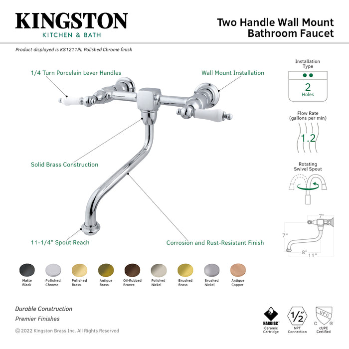 Kingston Brass KS1215PL Heritage Wall Mount Bathroom Faucet, Oil Rubbed Bronze
