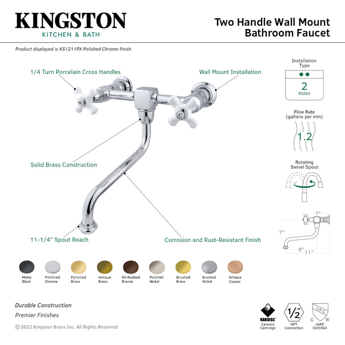 Kingston Brass KS1215PX Heritage Wall Mount Bathroom Faucet, Oil Rubbed Bronze
