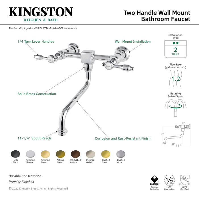 Kingston Brass KS1215TAL Tudor Wall Mount Bathroom Faucet, Oil Rubbed Bronze