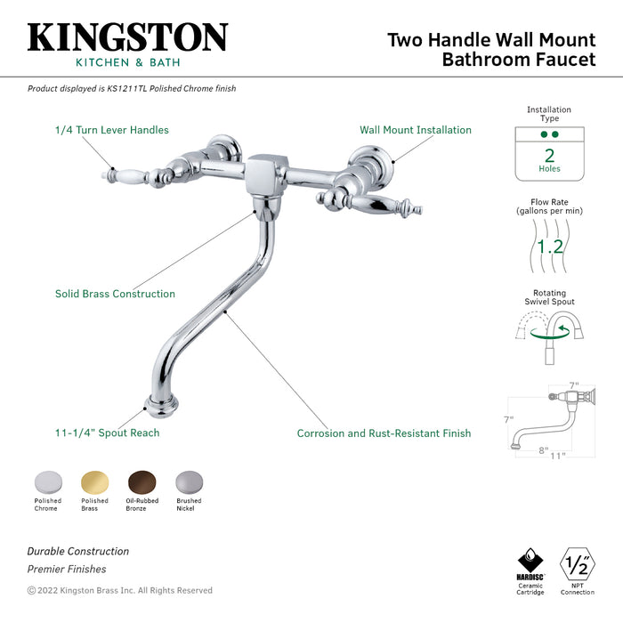 Kingston Brass KS1215TL Heritage Wall Mount Bathroom Faucet, Oil Rubbed Bronze