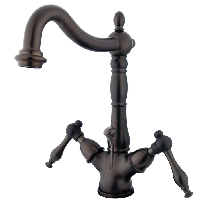 Kingston Brass KS1435NL Naples Two-Handle Bathroom Faucet with Brass Pop-Up and Cover Plate, Oil Rubbed Bronze