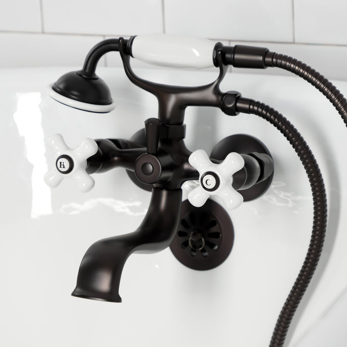 Kingston Brass KS225PXORB Kingston Tub Wall Mount Clawfoot Tub Faucet with Hand Shower, Oil Rubbed Bronze