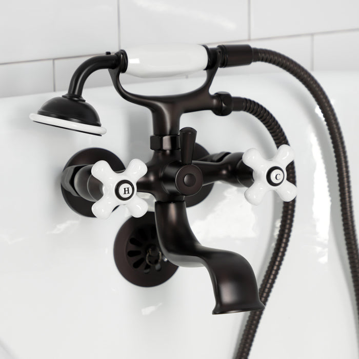 Kingston Brass KS225PXORB Kingston Tub Wall Mount Clawfoot Tub Faucet with Hand Shower, Oil Rubbed Bronze