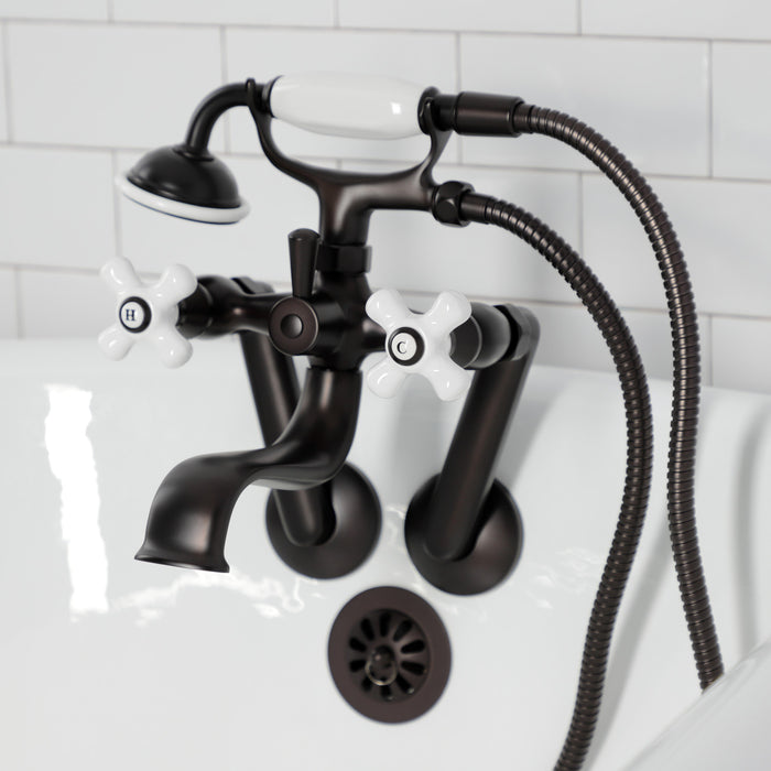 Kingston Brass KS229PXORB Kingston Tub Wall Mount Clawfoot Tub Faucet with Hand Shower, Oil Rubbed Bronze