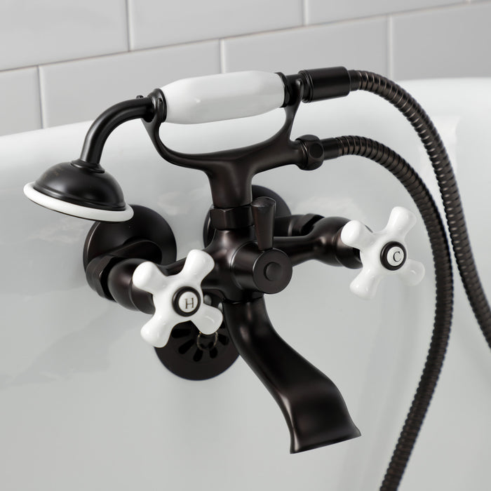 Kingston Brass KS265PXORB Kingston Tub Wall Mount Clawfoot Tub Faucet with Hand Shower, Oil Rubbed Bronze