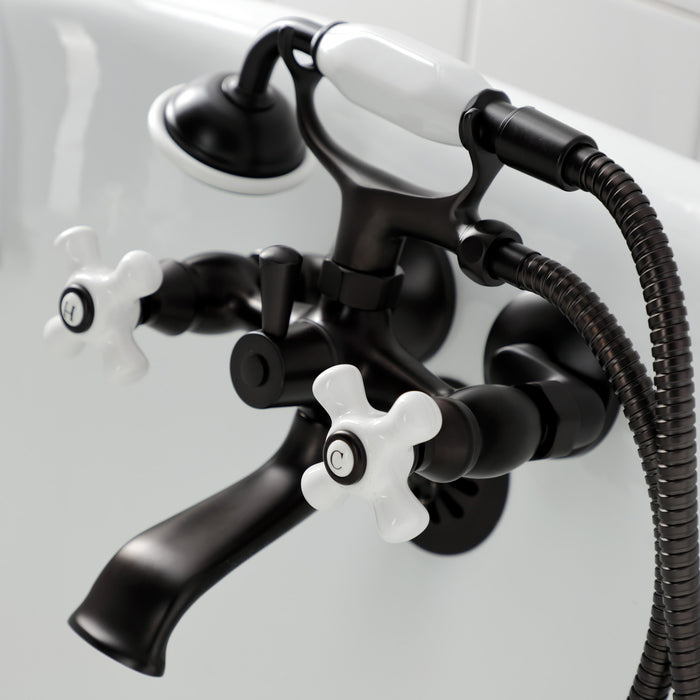Kingston Brass KS265PXORB Kingston Tub Wall Mount Clawfoot Tub Faucet with Hand Shower, Oil Rubbed Bronze