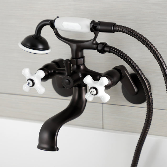 Kingston Brass KS266PXORB Kingston Wall Mount Clawfoot Tub Faucet with Hand Shower, Oil Rubbed Bronze