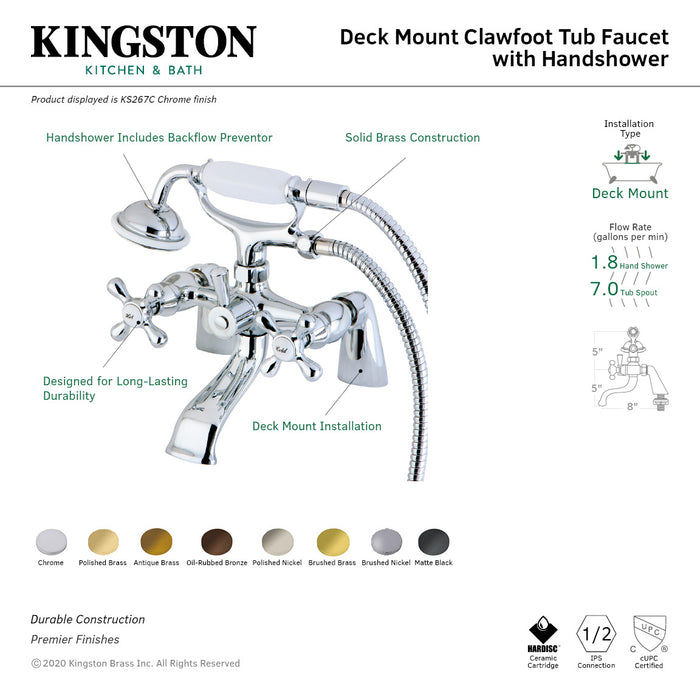 Kingston Brass KS267ORB Kingston Clawfoot Tub Faucet with Hand Shower, Oil Rubbed Bronze
