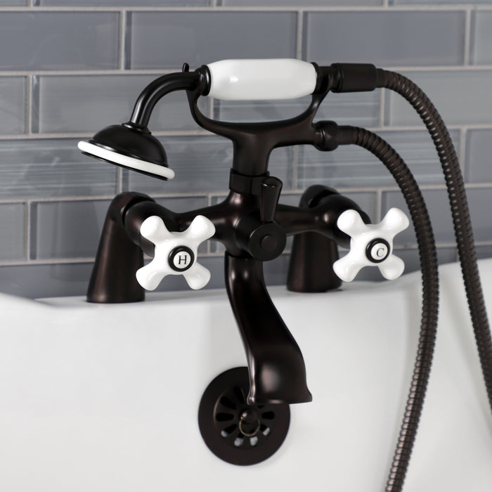 Kingston Brass KS267PXORB Kingston Deck Mount Clawfoot Tub Faucet with Hand Shower, Oil Rubbed Bronze