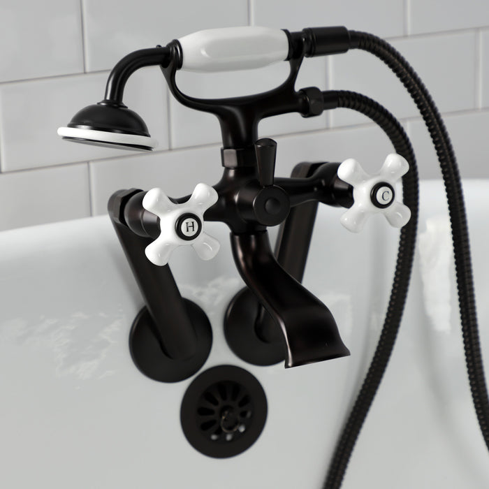 Kingston Brass KS269PXORB Kingston Tub Wall Mount Clawfoot Tub Faucet with Hand Shower, Oil Rubbed Bronze