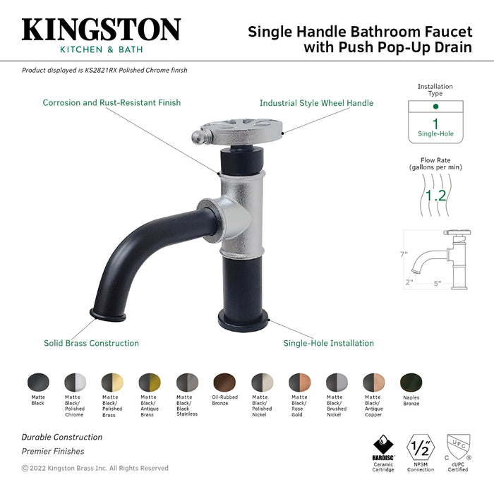 Kingston Brass KS2825RX Belknap Single-Handle Bathroom Faucet with Push Pop-Up, Oil Rubbed Bronze
