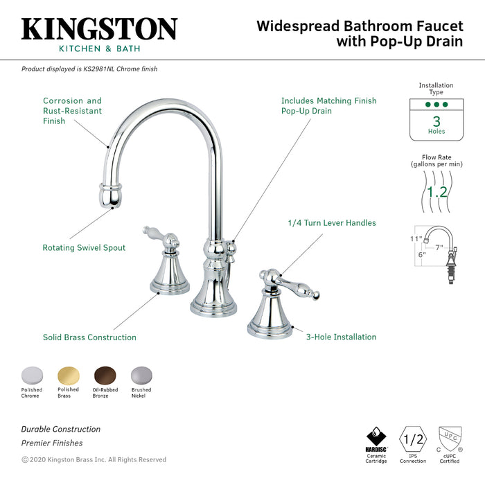 Kingston Brass KS2985NL 8 in. Widespread Bathroom Faucet, Oil Rubbed Bronze
