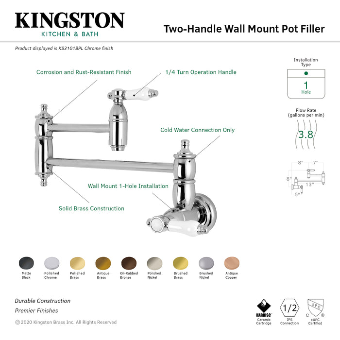 Kingston Brass KS3105BPL Bel-Air Wall Mount Pot Filler Kitchen Faucet, Oil Rubbed Bronze