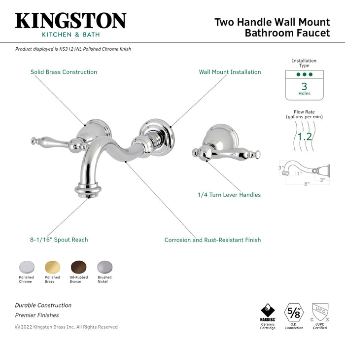 Kingston Brass KS3125NL Wall Mount Bathroom Faucet, Oil Rubbed Bronze