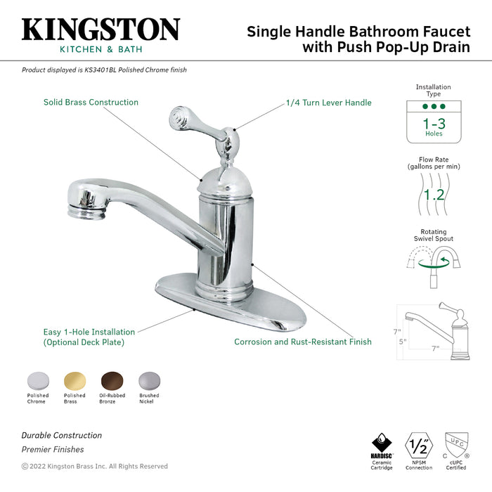 Kingston Brass KS3405BL Single-Handle Bathroom Faucet, Oil Rubbed Bronze